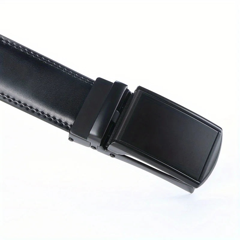 Original Genuine Leather Cowhide Belt for Men - Adjustable Automatic Buckle Versatile Casual Business Style Durable Alloy Buckle