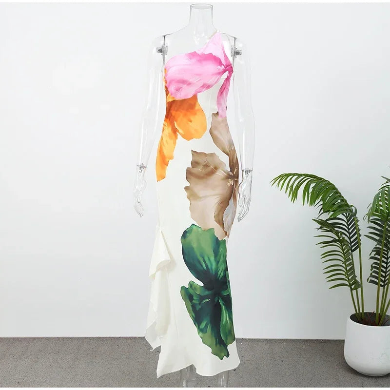 Sexy Flora Painted Ruffle Slim Dress Women Elegant Full Sleeves A-line Short Dresses 2026 Lady Summer Party Holiday Robes