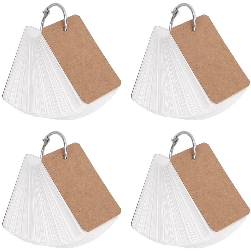 400-100Sheets Flash Cards Portable Index Cards with Ring Study Note Memo Pad Kraft Paper Notecards for Studying School Supplies