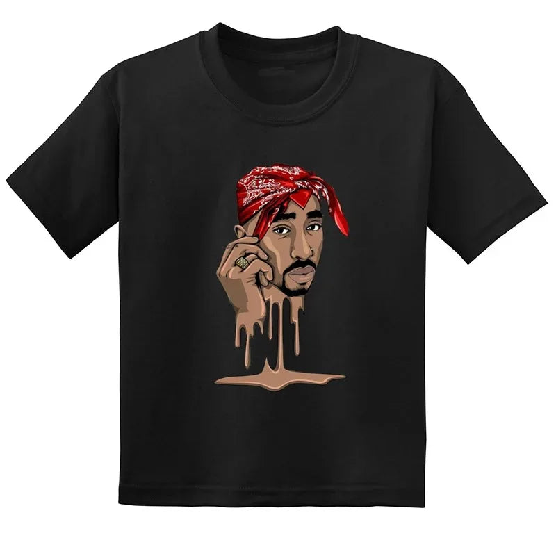 Hip Hop Festival Rapper 2pac Kids Mens  Fashion Children T Shirt Tupac Thug Life Clothes Girls Boys Women Summer Black T-Shirt