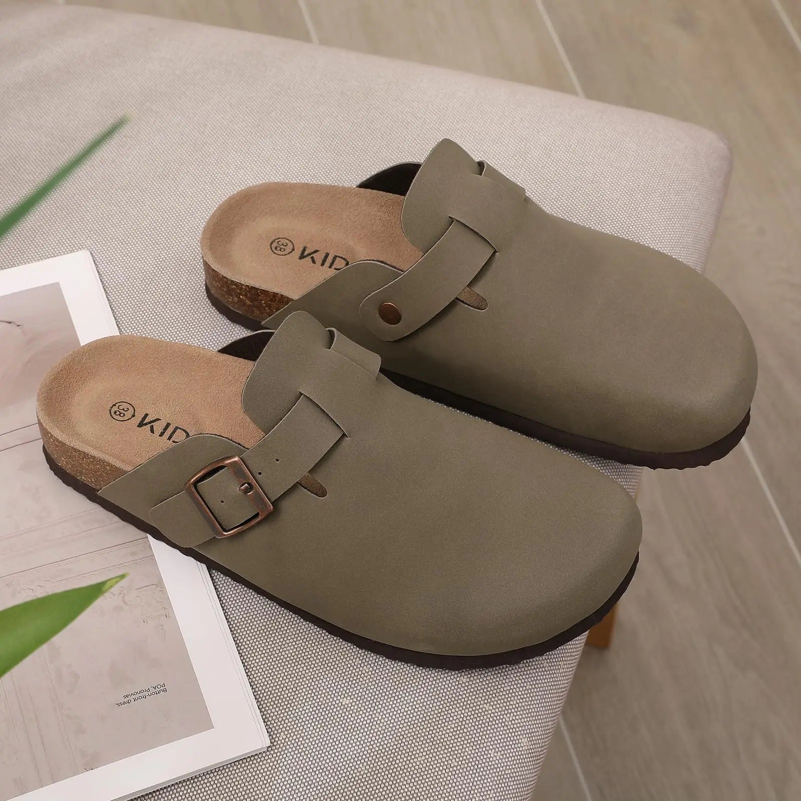 Comwarm Buckle Clogs For Women Men New Genuine Suede Clogs with Arch Support Soft Cork Footbed Mules Fashion Thick Beach Sandals