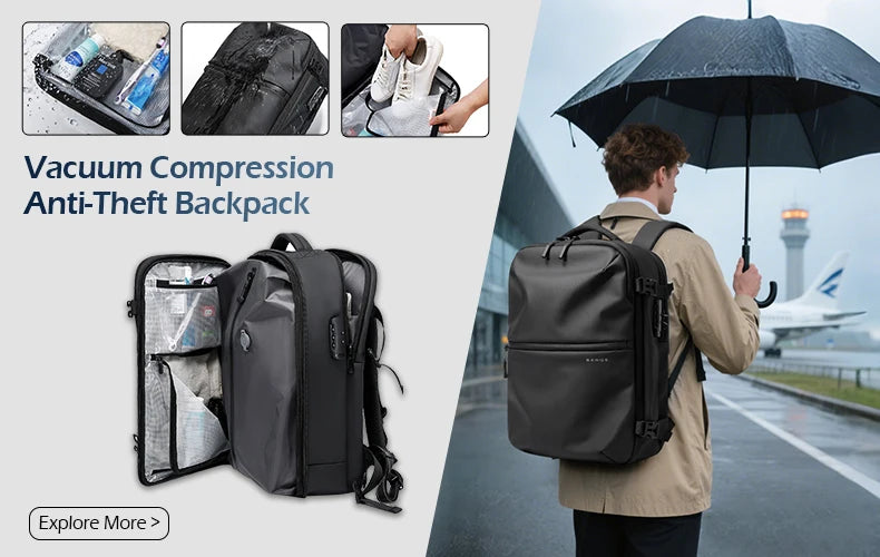 BANGE Lightweight 15.6 inch Laptop Backpack Waterproof USB Charge Port Multifunctional Travel Hiking School Bag Mochila for Men