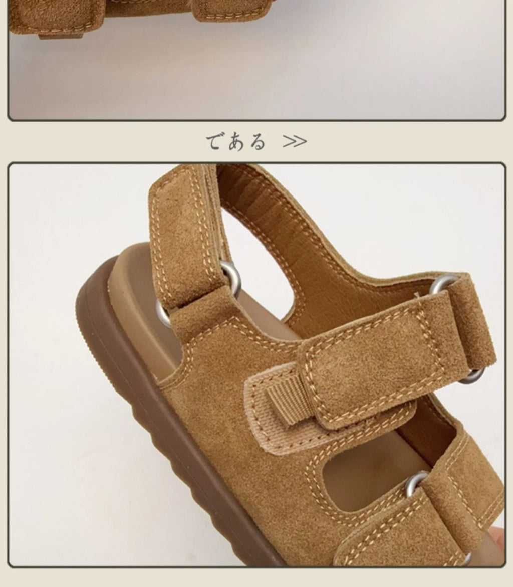Fashion Boys Girls Sandal 2025 Summer New Fashion Simple Solid Color Children's Suede Outdoors Non-slip Open Toe Beach Sandals