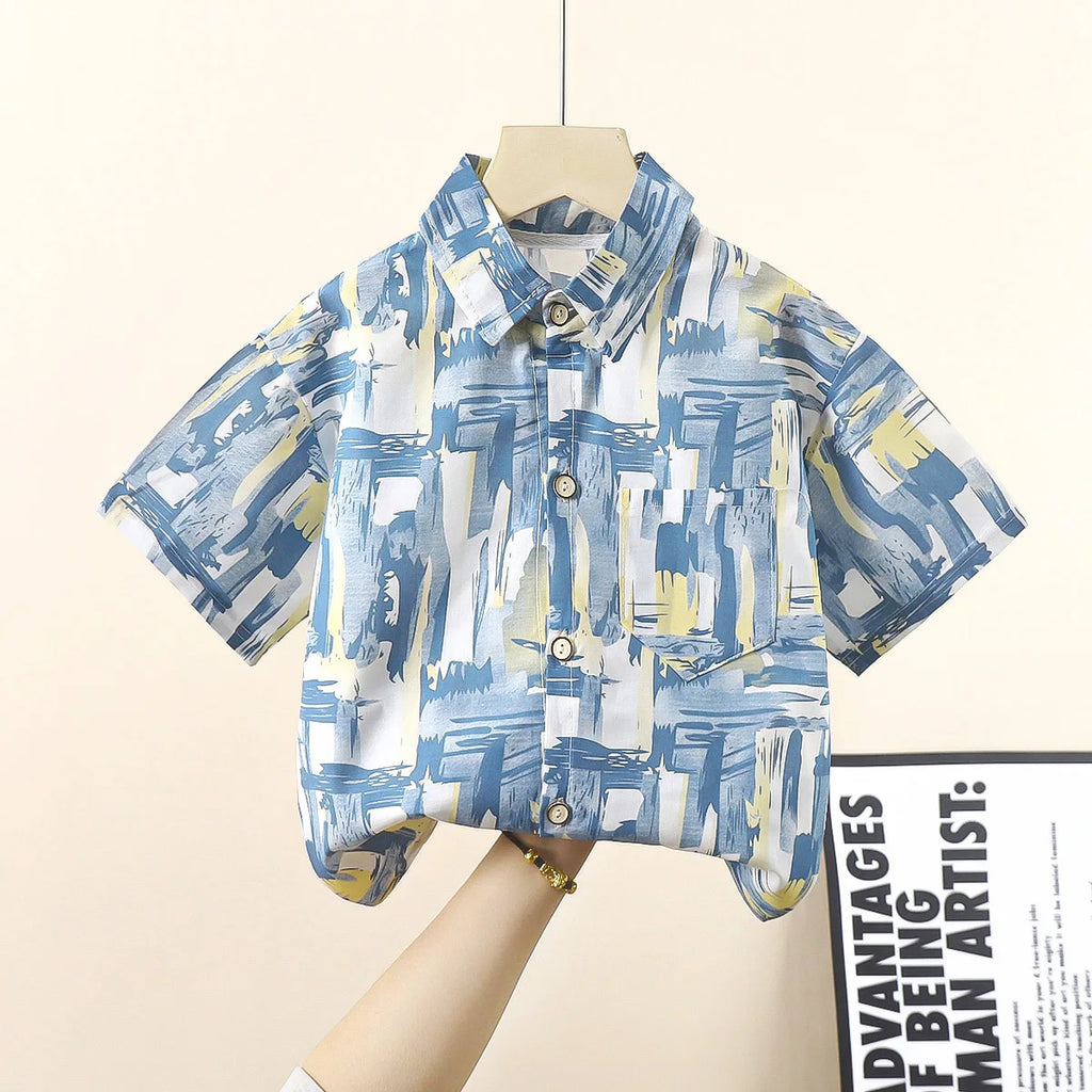 90-170cm Children Girl Short sleeved Shirts Summer Boys Summer Clothes Thin Baby Shirts  Cotton Tops 2023 New Korean Version