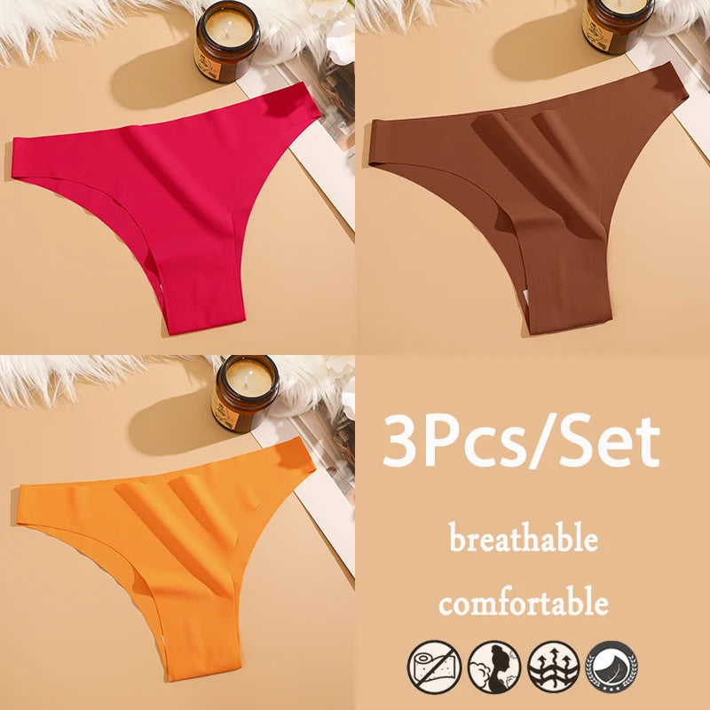 3Pcs/Set Ice Silk Seamless Underwear For Women Low Waisted Brazilian Pants Breathable High Elasticity Lingerie Intimates Panties