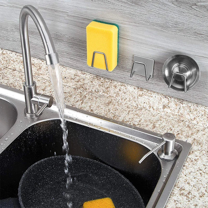 Stainless Steel Sink Tray Drainer Rack Kitchen Sink Sponge Holders Self Adhesive Hook Storage Holder Kitchen Wire Rag Organizer
