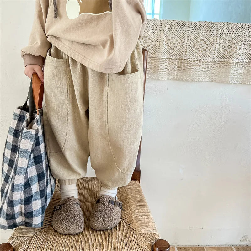 2026 Autumn New Girls Cotton Harem Pants Solid Children Loose Trousers Fashion Boys Casual Pants Loose Kids Clothes