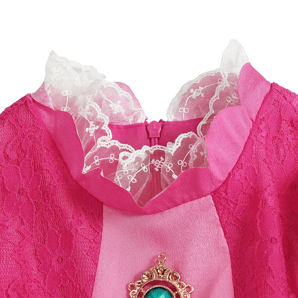 Rose Peach Costume Kids Girl Cosplay Fancy Carnival Birthday Party Role Play Princess Dress with Lace Children Halloween Outfit