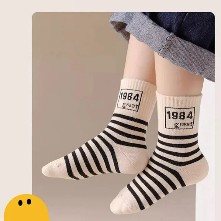 5 pairs Spring Socks Kids Cotton Socks Mid Calf Socks Striped Letter Pattern Children Sporty Socks Boys Socks