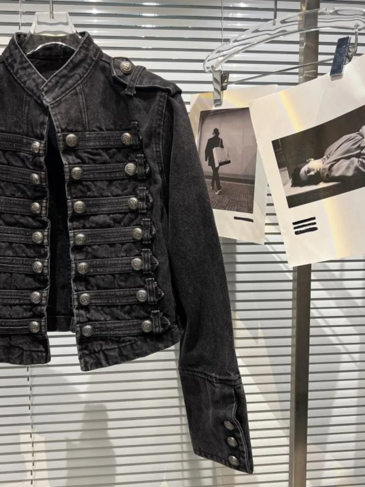 Punk Style Black Stand Up Collar Denim Jackets Vintage Washed Motor Coat For Women 2025 Autumn New Loose Long Sleeve Outerwear