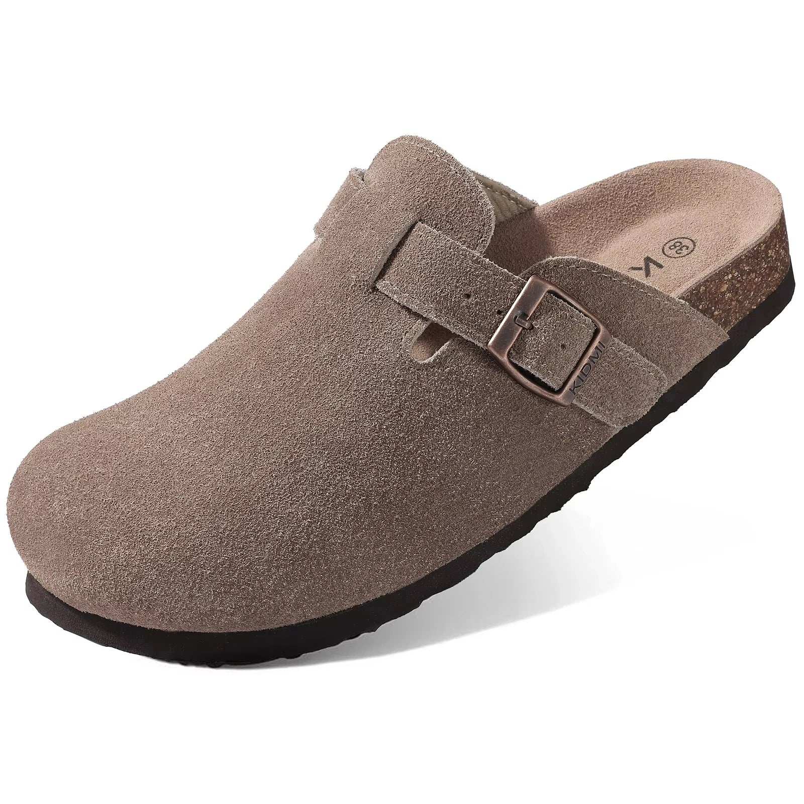 Comwarm Buckle Clogs For Women Men New Genuine Suede Clogs with Arch Support Soft Cork Footbed Mules Fashion Thick Beach Sandals