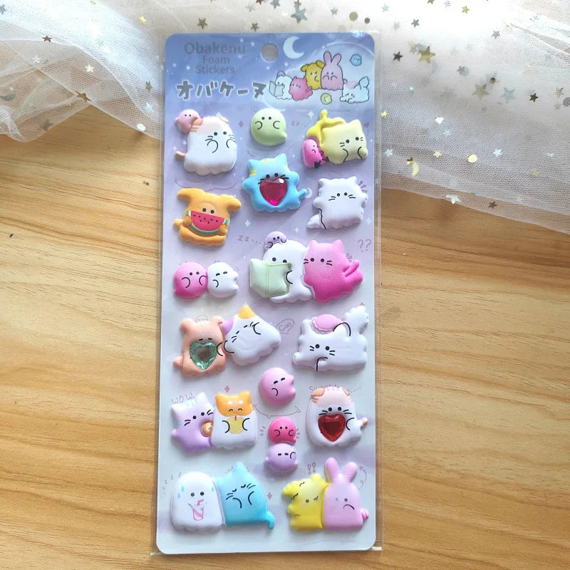 1 pc/4 pcs Cartoon Ghost Diamond 3D Puffy Sticker Scrapbooking Diy Journal Stationery Sticker Cute Decor School Supplies Gift