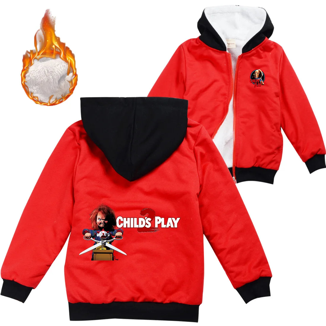 Child's Play Chucky Warm Winter Jacket For Boys Girls with Zipper Children Coat Thicken Hooded Sweater Kids Outerwear