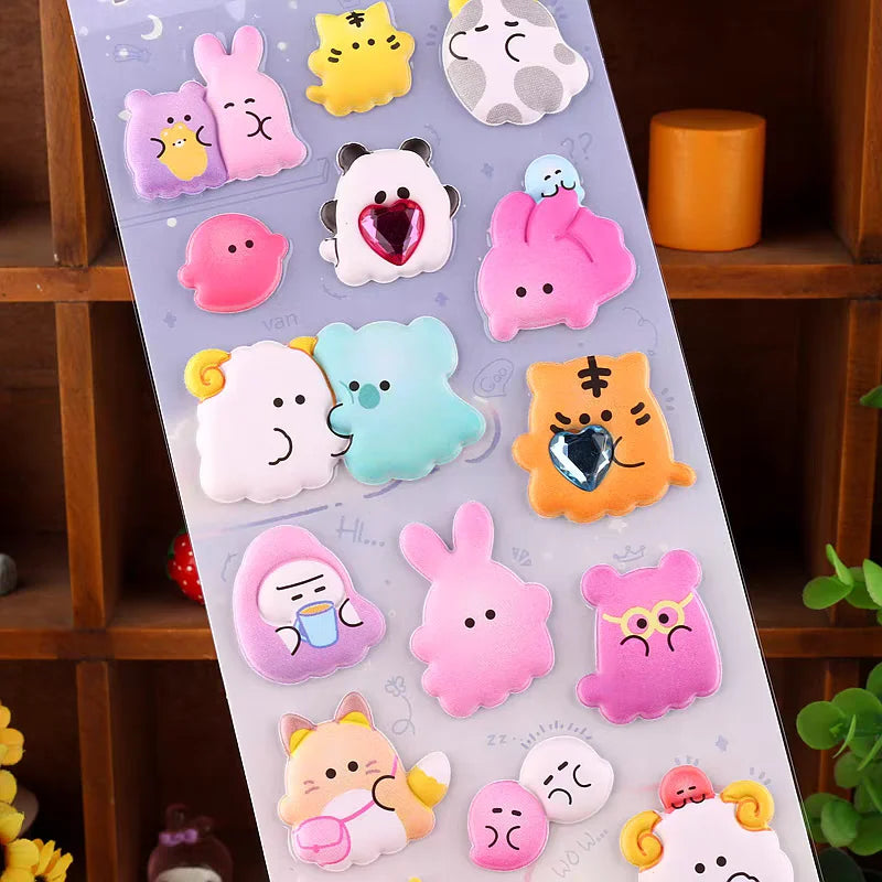 1 pc/4 pcs Cartoon Ghost Diamond 3D Puffy Sticker Scrapbooking Diy Journal Stationery Sticker Cute Decor School Supplies Gift