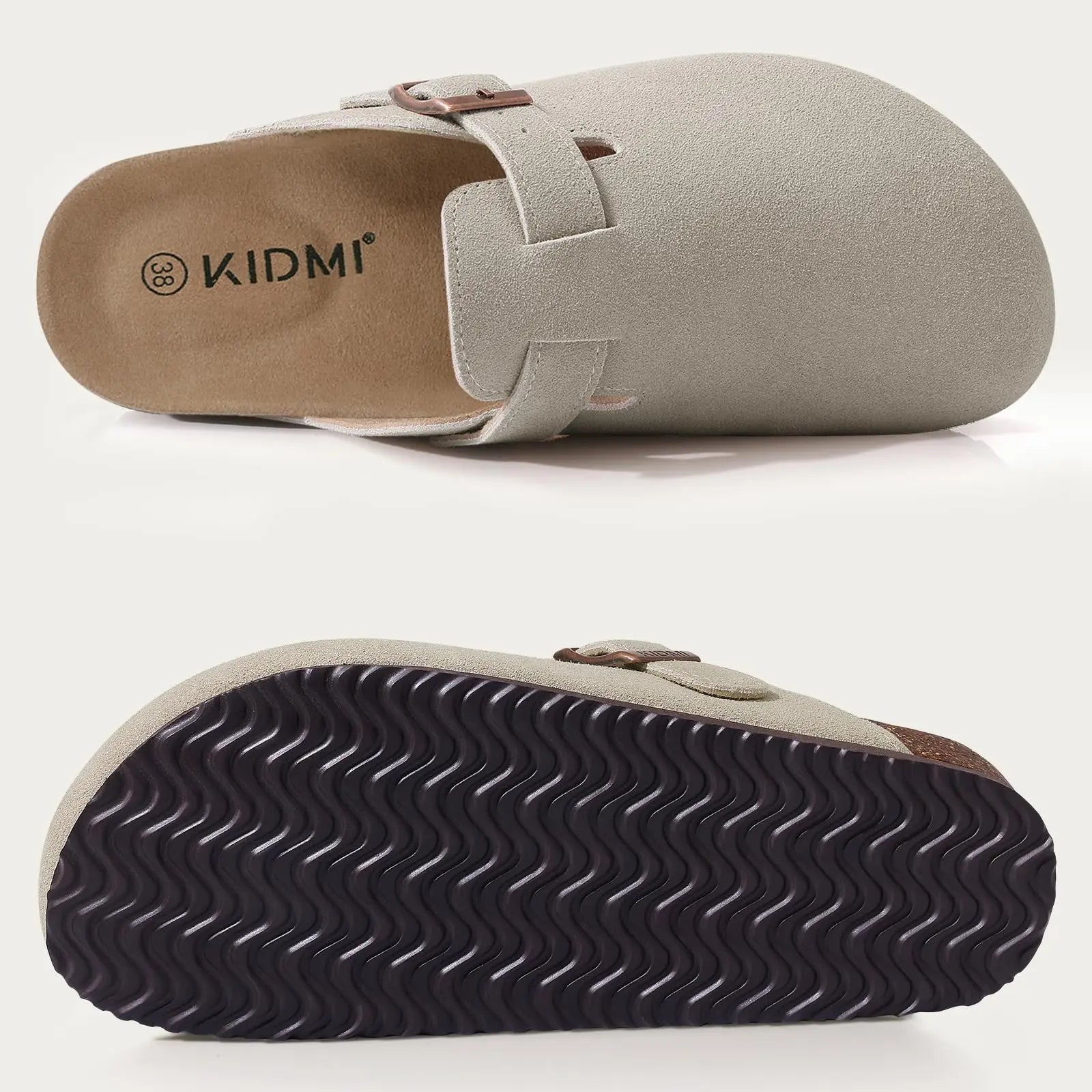 Comwarm Buckle Clogs For Women Men New Genuine Suede Clogs with Arch Support Soft Cork Footbed Mules Fashion Thick Beach Sandals