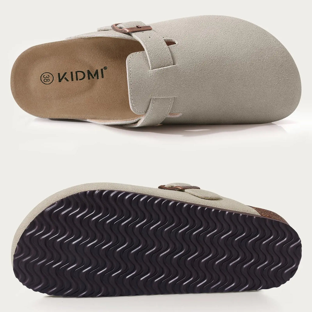Comwarm Buckle Clogs For Women Men New Genuine Suede Clogs with Arch Support Soft Cork Footbed Mules Fashion Thick Beach Sandals
