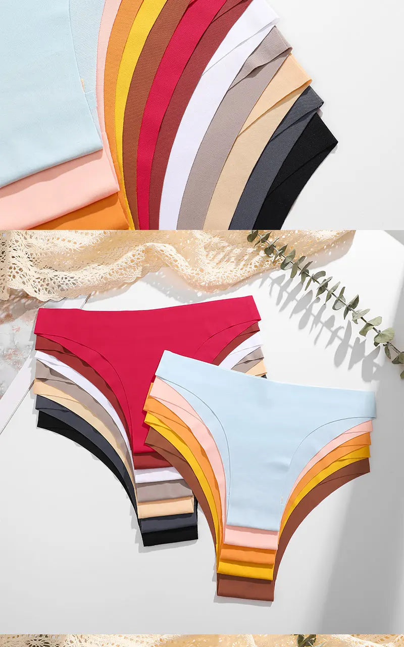 3Pcs/Set Ice Silk Seamless Underwear For Women Low Waisted Brazilian Pants Breathable High Elasticity Lingerie Intimates Panties