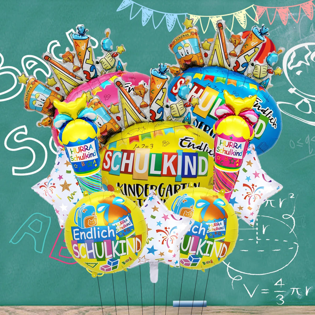 10pcs German Letter Schulkind Back to School Balloons Set Ice Cream Hurra Schulkind Black To School Decorations