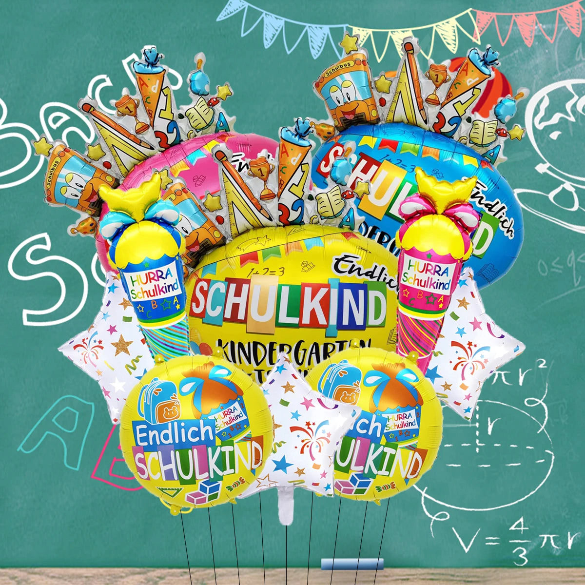 10pcs German Letter Schulkind Back to School Balloons Set Ice Cream Hurra Schulkind Black To School Decorations