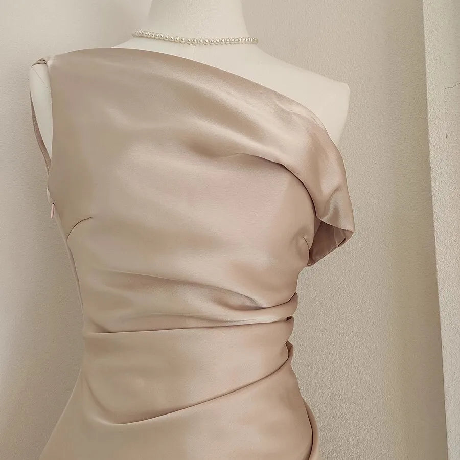 French Summer Autumn Fashion Acetate Satin Evening Dress Women Sexy Slash Neck Pencil Mermaid Long Prom Dresses Lady Gown