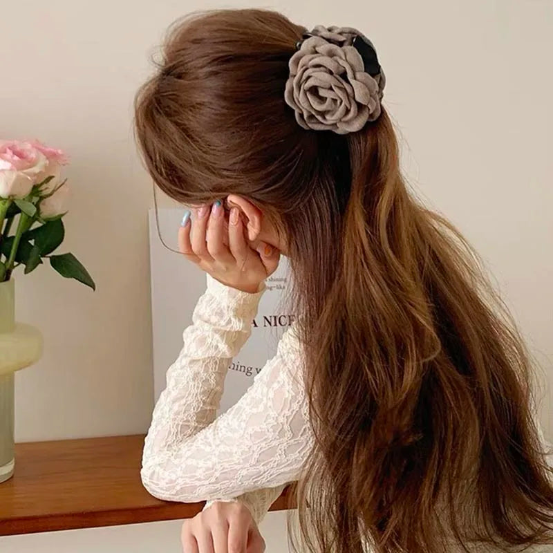 French Fabric Rose Flower Hair Claw Clips For Women Girls Hair Clip Barrette Hairpins Hair Clamps Headwear Hair Accessories Gift