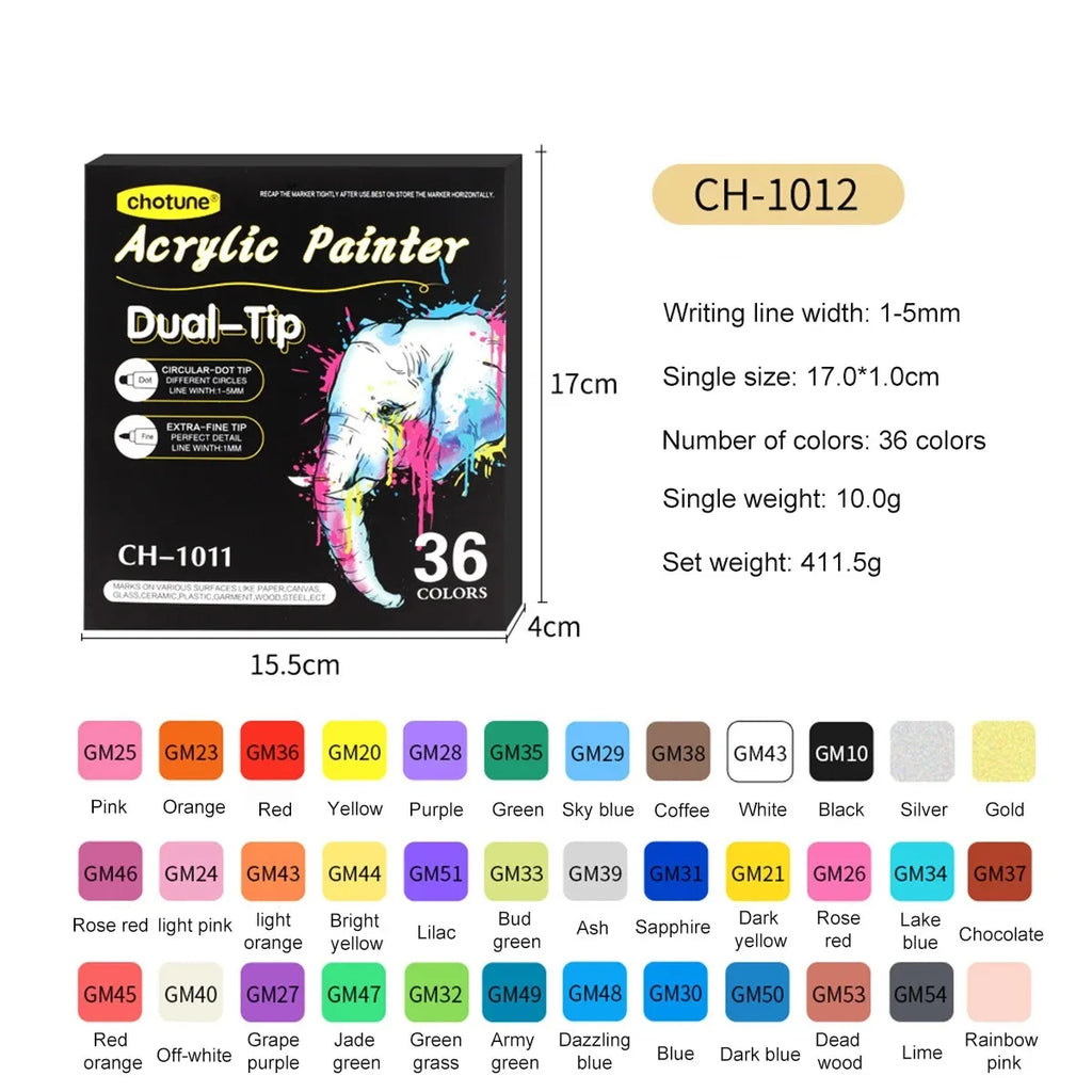 12/24/36 Color Double-ended Gouache Acrylic Marker Waterproof Pigment DIY Graffiti Marker Office and School Supplies