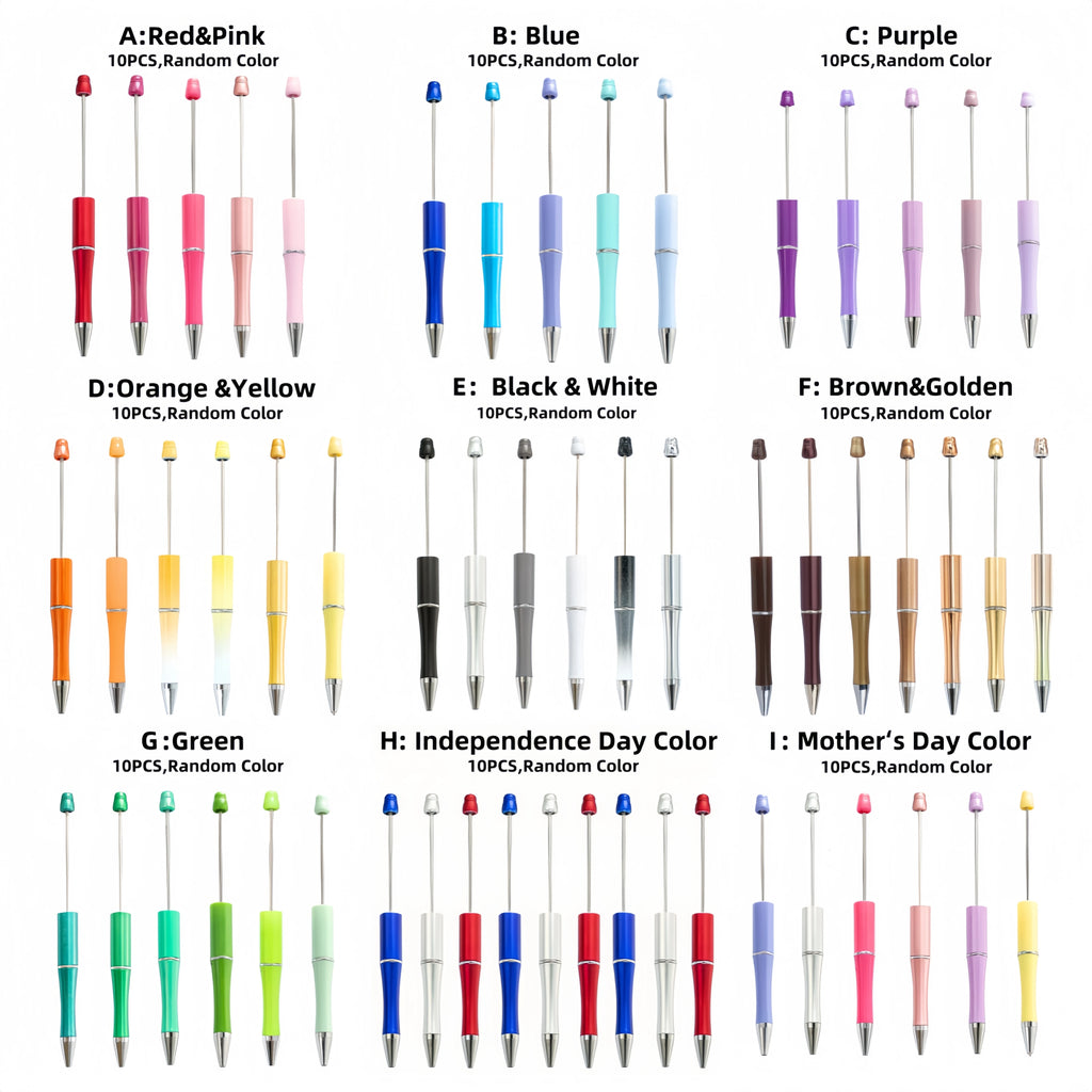 10PCS/20PCS Designated Theme Color DIY Bead Ballpoint Pen Set, Suitable For DIY Office &School Supplies