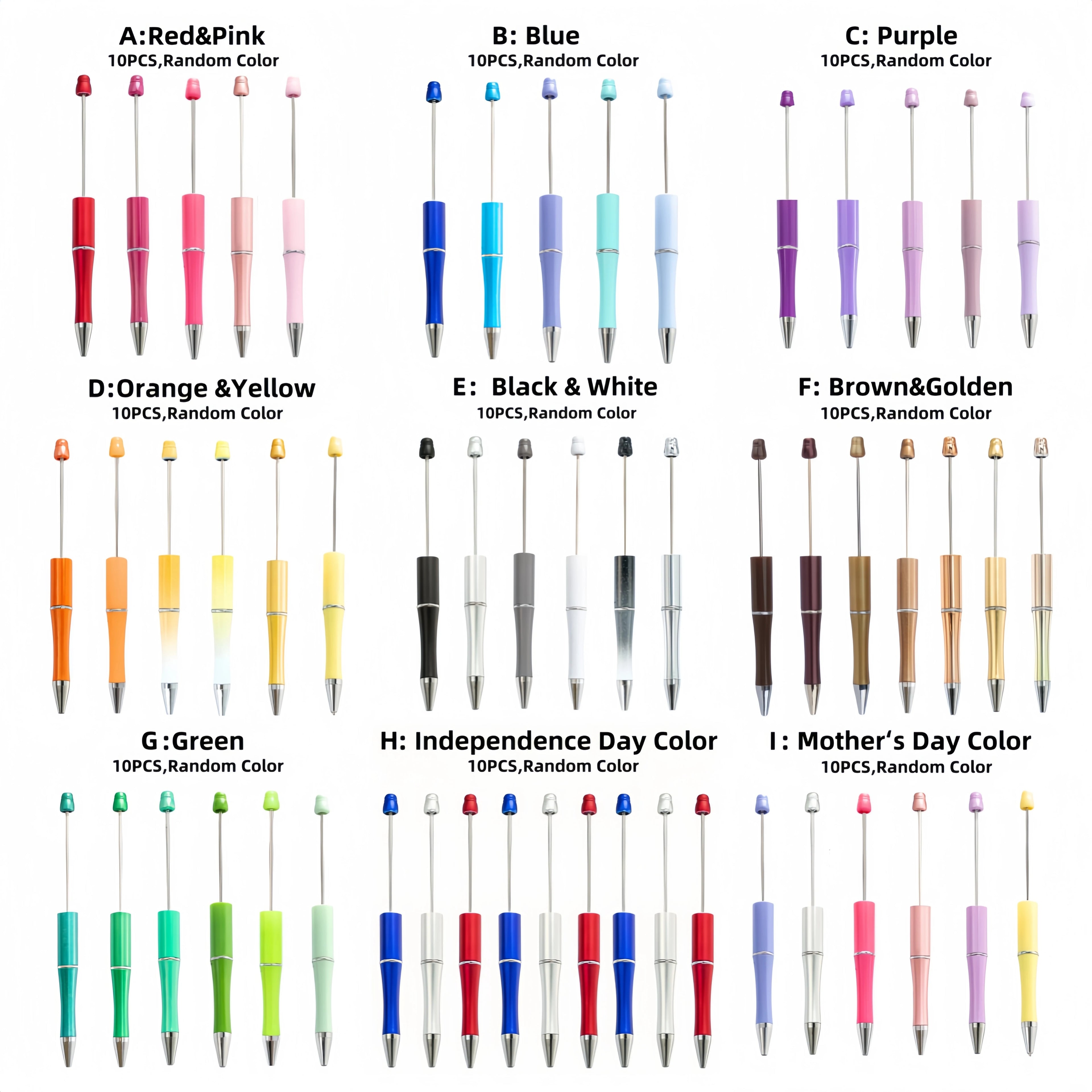 10PCS/20PCS Designated Theme Color DIY Bead Ballpoint Pen Set, Suitable For DIY Office &School Supplies