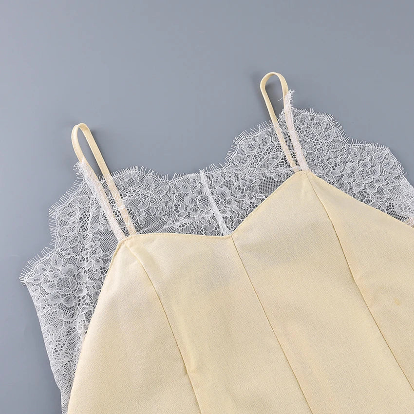 Linad Sexy Lace Spaghetti Strap Short Dress Summer Street Chic Cotton Straight Dresses Women Casual Sleeveless Dress Female 2025
