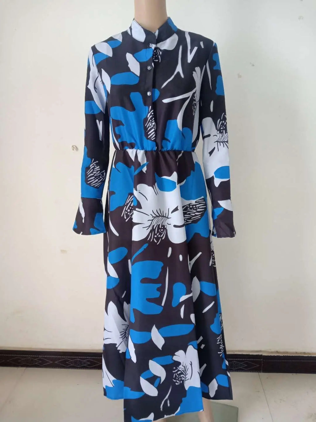 Retro Print Large Maxi Dress Women's Fashion Elegant Office Women's Long Dresses Spring Autumn Casual Long-sleeve Slim Vestidos