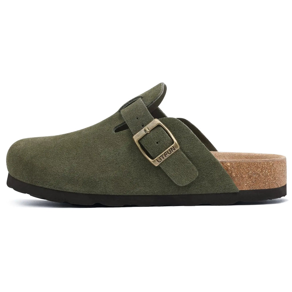 Comwarm Buckle Clogs For Women Men New Genuine Suede Clogs with Arch Support Soft Cork Footbed Mules Fashion Thick Beach Sandals