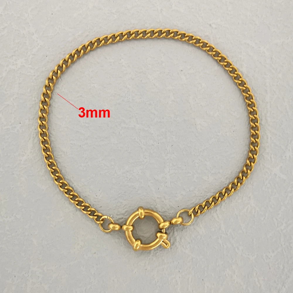 QMHJE Stainless Steel Bracelet Women Men Anchor Clasp Beads Chain Sailor Wheel Geometric Link Basic DIY Gold Silver Color Punk