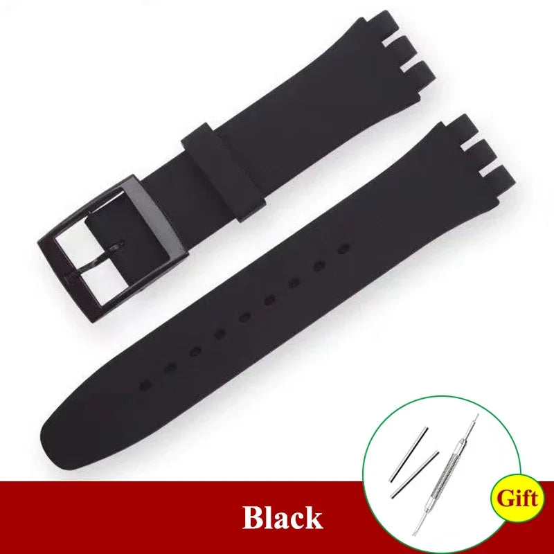 for Swatch Men Women Rubber Watch Band Soft Silicone Straps 16mm 17mm 19mm 20mm Sport Replacement Bracelet Wristbelt Accessories