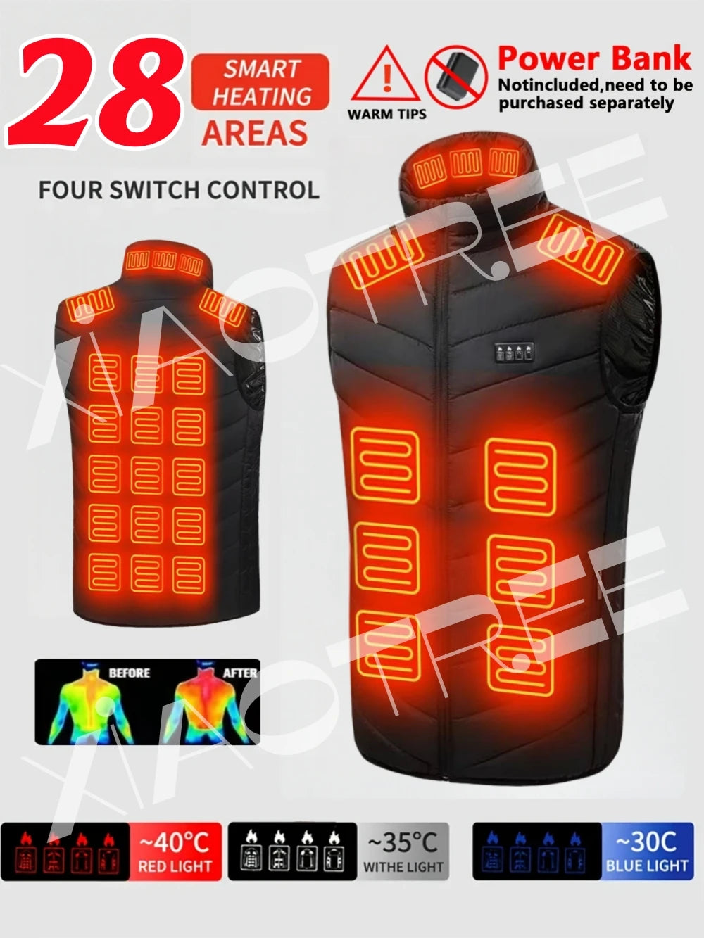 28/9 Areas Heated Vest Men Jacket Heated Winter Womens Electric Usb Heater Camping Jacket Man Thermal Vest Body Warmer Coat 6XL