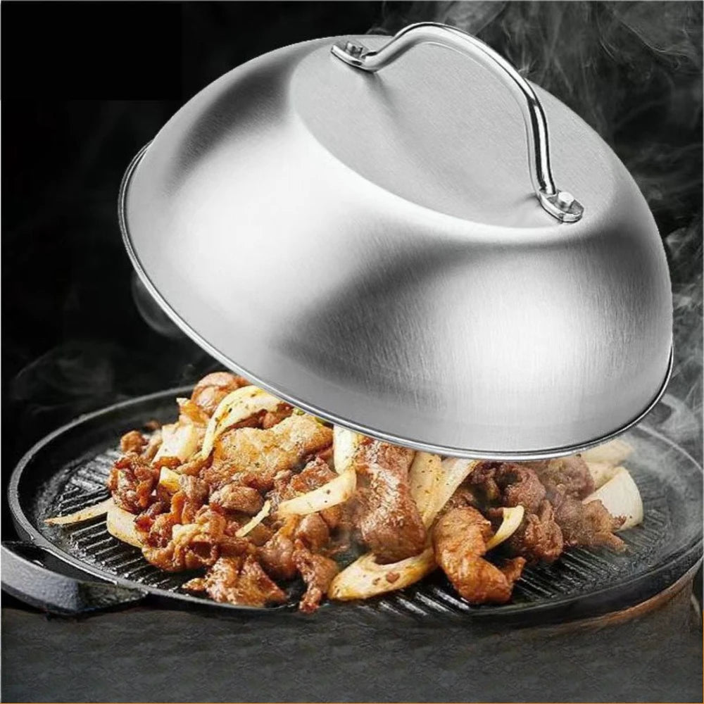 Thickened Round Pan Cover Stainless Steel Pot Lid Household Burger Cheese Melting Lid for Outdoor Camping Picnics Kitchen Tools
