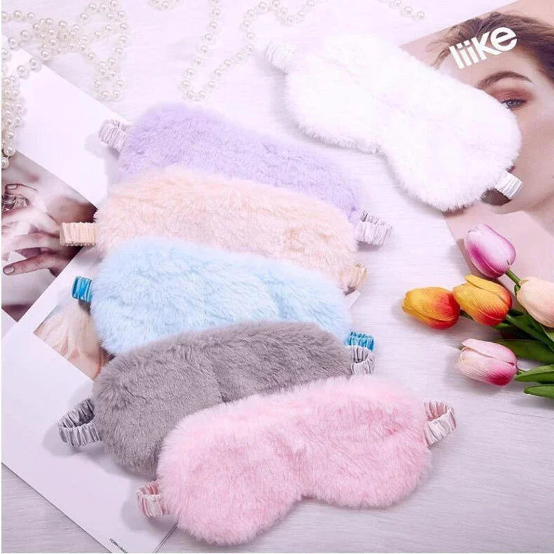 Soft Plush Sleeping Mask Cute Rabbit Fur Blindfold for Nap Eye Cover Health Sleep Aid for Men Women Students All Seasons