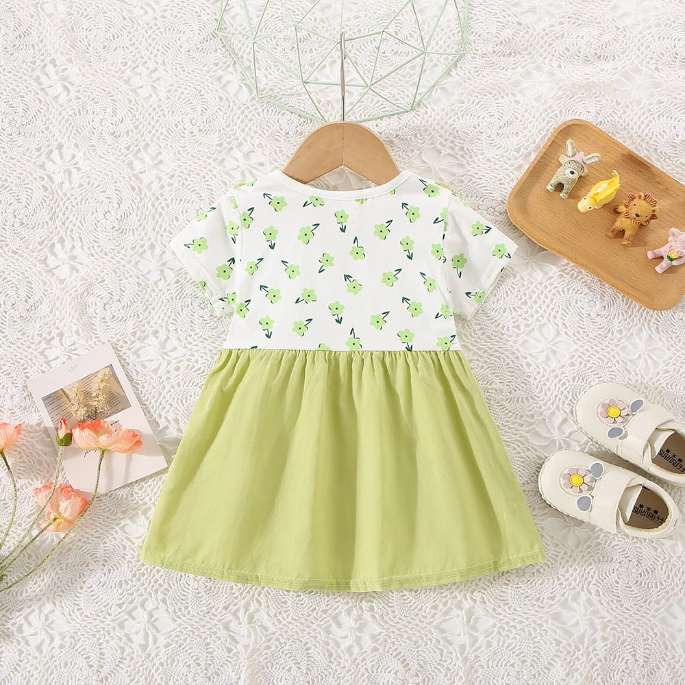 Baby Girl Dresses Summer Flower Printed Sweet Doll Collar Short Sleeved Children Clothing for Baby