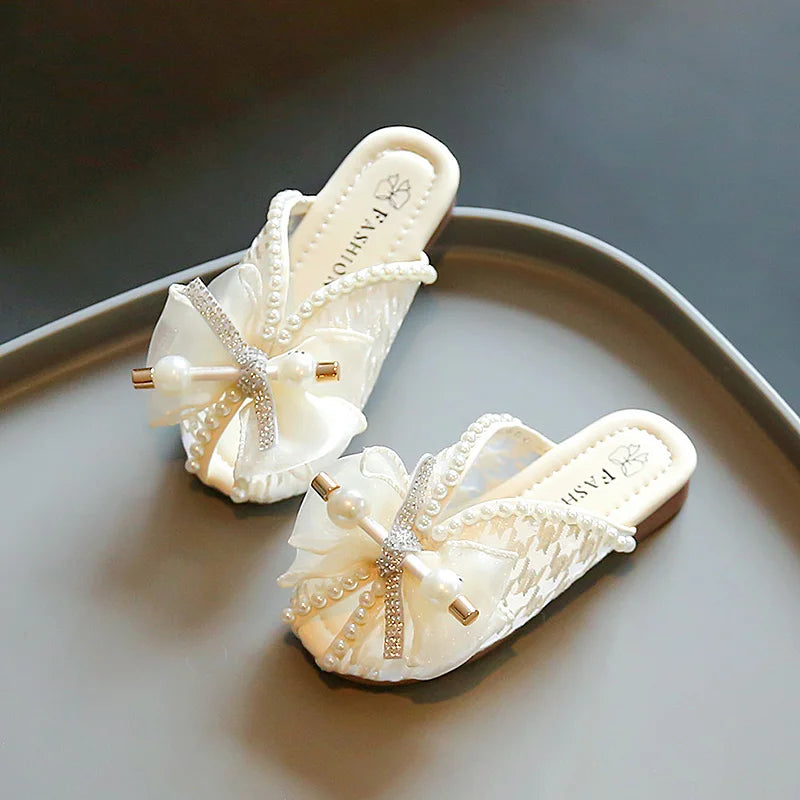 2025 New Girls Princess Sandals Summer Luxury Rhinestone Children Causal Shoes Chic Lace Kids Beach Sandals Open-toe Thick Soled