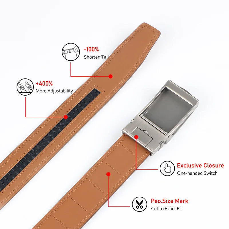 Original Genuine Leather Cowhide Belt for Men - Adjustable Automatic Buckle Versatile Casual Business Style Durable Alloy Buckle