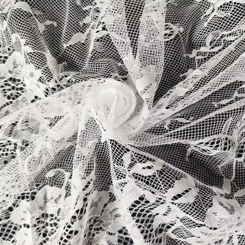 White Eyelash Lace Fabric Embroidery Floral DIY Sewing Material Cloth for Wedding Dresses, Bridal Veils,Home Tablecloth Decor