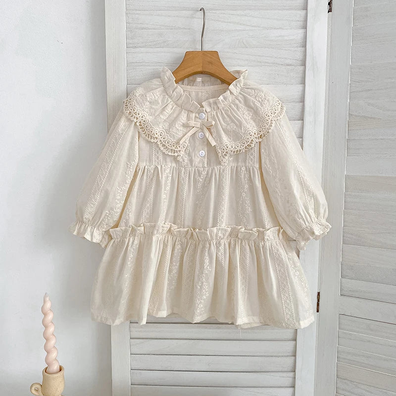 Spring Autumn New Kids Baby Dress Girls Lace Sweet Embroidery Princess Dress Kids Baby Girls Dress Cotton Children Clothes Dress