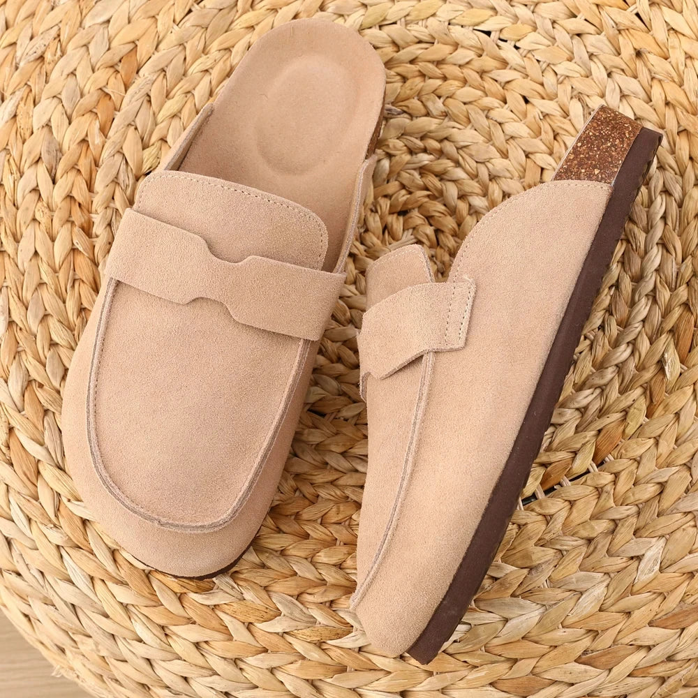 Kidmi Women's Genuine Suede Clogs Soft Footbed Leather Potato Shoes Comfort Slip On Clogs with Arch Support Fashion Home Slipper