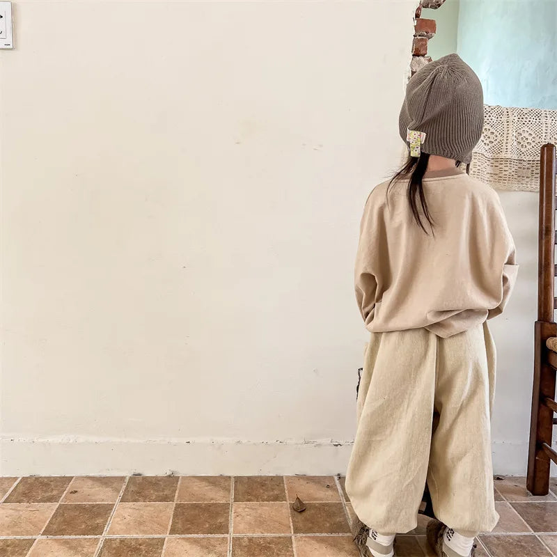 2026 Autumn New Girls Cotton Harem Pants Solid Children Loose Trousers Fashion Boys Casual Pants Loose Kids Clothes