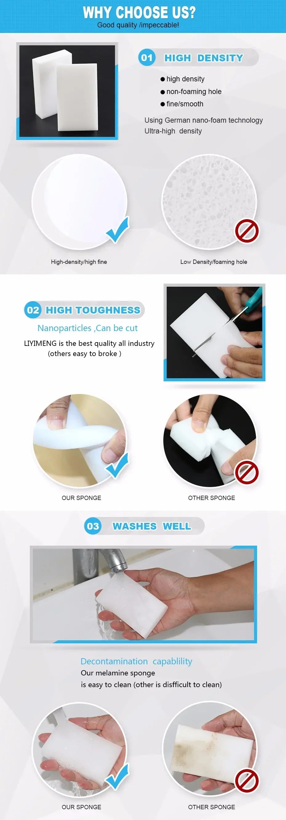 50 pieces of white melamine sponge eraser, kitchen, office, bathroom cleaning/dishwashing accessories 100 * 70 * 30mm