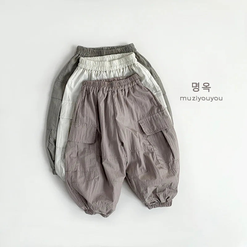 2025 Summer New Children Thin Mosquito Proof Pants Solid Girls Breathable Casual Pants Cotton Kids Boys Loose Cargo Pants