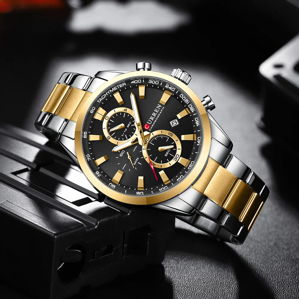 CURREN Casual Sporty Brand Stainless Steel Band Wristwatches for Men  Chronograph Quartz Watches with Date New 8445