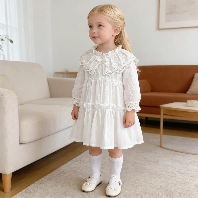 Spring Autumn New Kids Baby Dress Girls Lace Sweet Embroidery Princess Dress Kids Baby Girls Dress Cotton Children Clothes Dress
