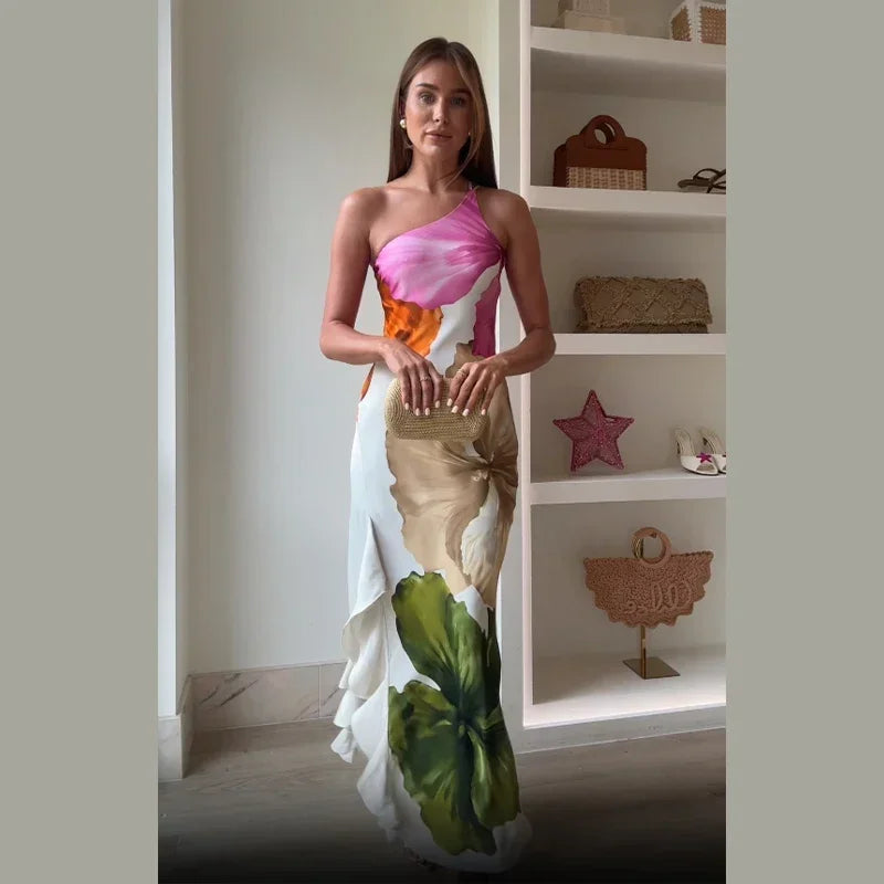 Sexy Flora Painted Ruffle Slim Dress Women Elegant Full Sleeves A-line Short Dresses 2026 Lady Summer Party Holiday Robes