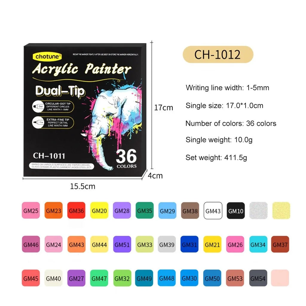12/24/36 Color Double-ended Gouache Acrylic Marker Waterproof Pigment DIY Graffiti Marker Office and School Supplies