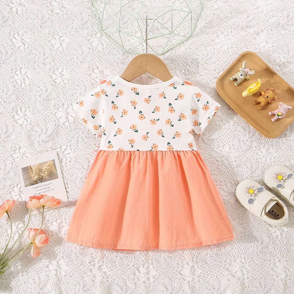 Baby Girl Dresses Summer Flower Printed Sweet Doll Collar Short Sleeved Children Clothing for Baby